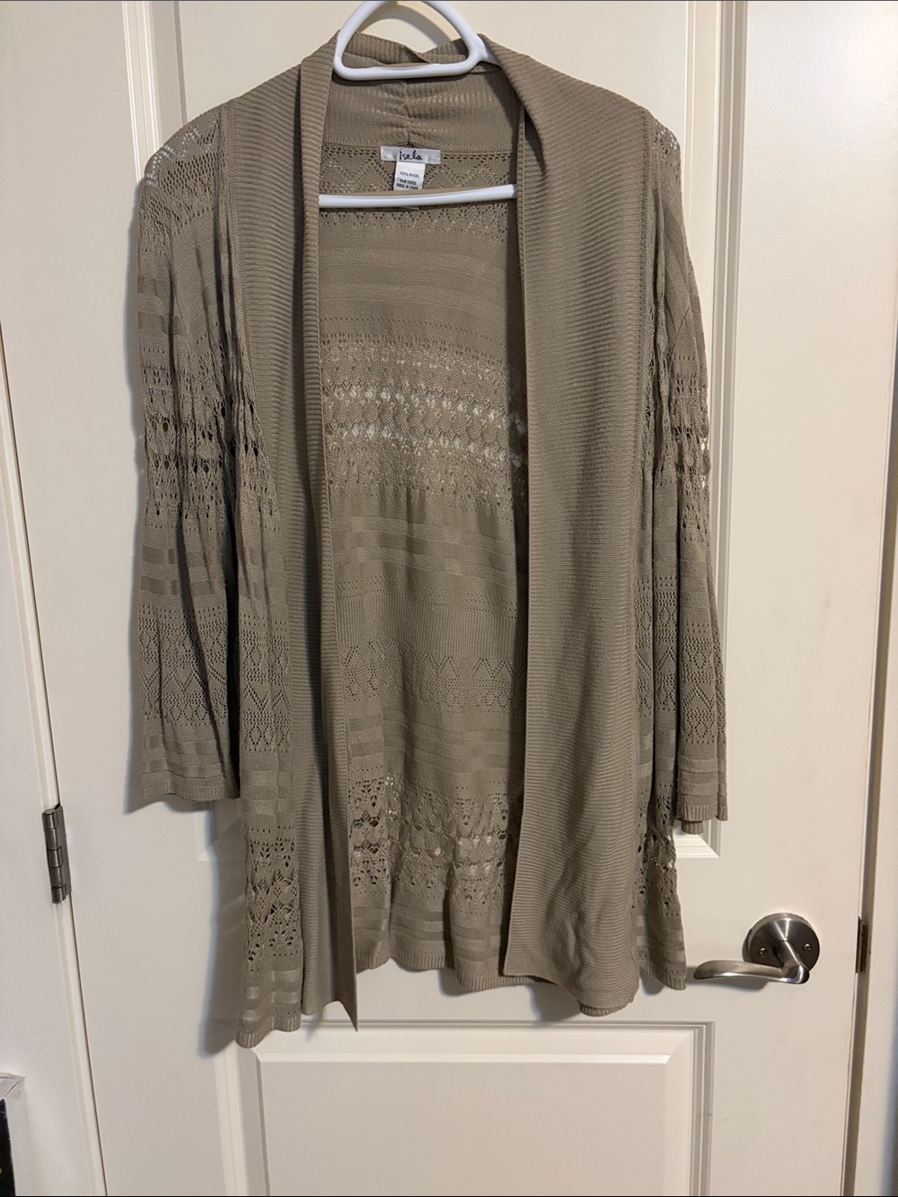 Liz Claiborne Taupe Open-Front Crochet Cardigan Sweater